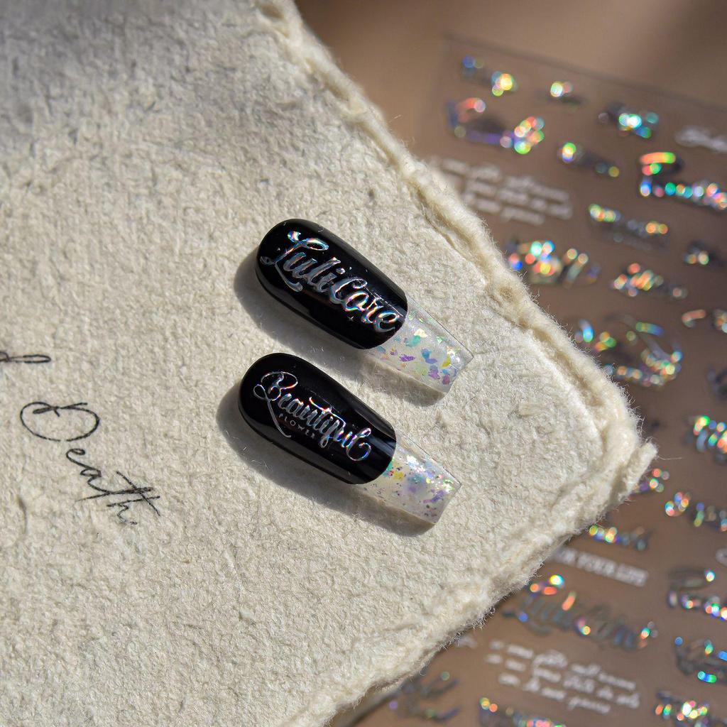 Tomoni Trendy Laser Nail Stickers: Modern Simple Script Letter Decor