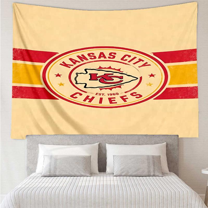 Kansas City Chiefs Print Tapestry, Backdrop, Easy Setup, Ideal for Bedroom, Office & Living Room, with Aesthetic Wall Hanging Decor.