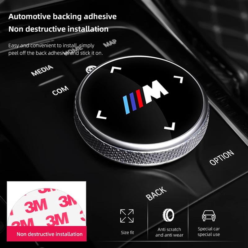 DKHN5 Car M Power Emblem Multimedia Button Cover Trim Knob Stickers For BMW G30 G32 G01 G02 G05 G06 G07 G26 G23 G22 F40 F20 G08 G16