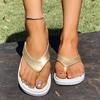 Fashion Casual Gold Strap Non Slip Flip Flops Women 2025 Summer Thick Bottom Flat Heel Slippers Women Soft Sole Outdoor Slippers Size 43