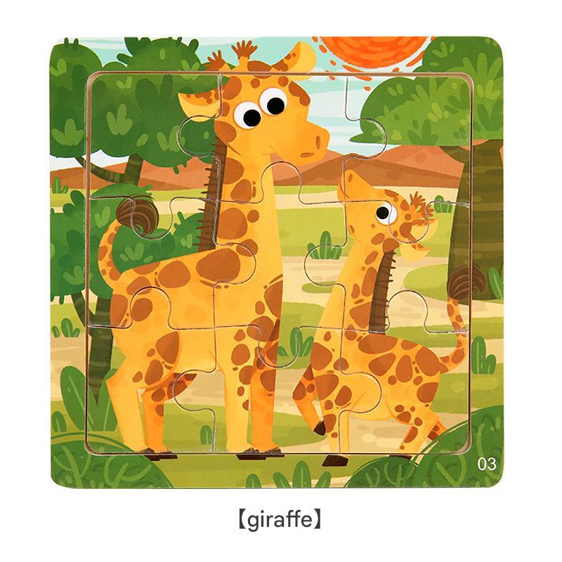 9-Piece Wooden Children'S Jigsaw Puzzle Toy For Early Childhood Education Cartoon Animal Transportation Cognitive Puzzle