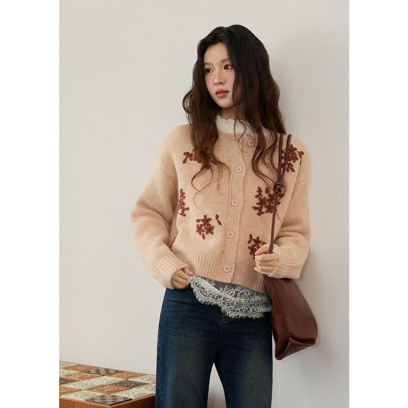 Women s Floral Embroidered Knit Cardigan Sweater One Size