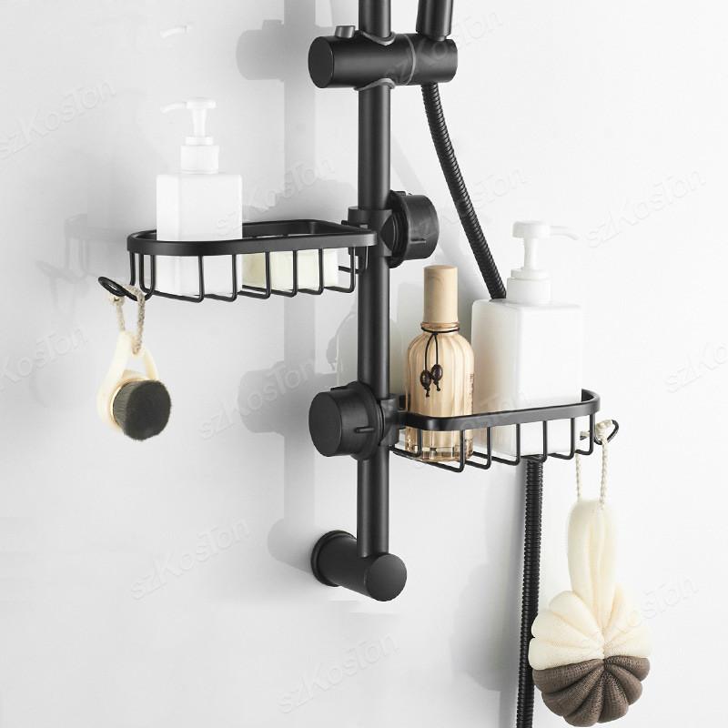 Verstellbarer Wasserhahn Ablauf Badezimmerregal Schwarz Silber Duschablage Halter Korb Küchenutensilien Seifenablage
