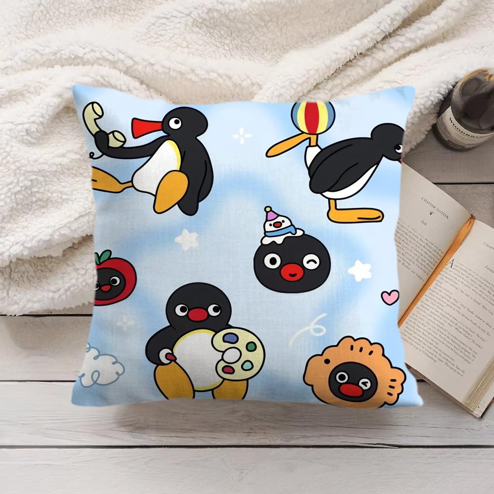 PPingu Cartoon Cute Cushion Cover Silky Short Plush Invisible Zipper Dustproof Sofa Pillow Case for Home Decor