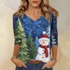 3/4 Sleeve Shirts For Women Print Christmas Tees Blouses Casual Plus Size Basic Tops Pullover