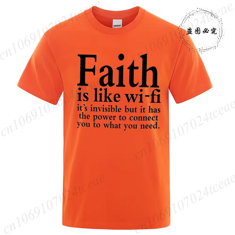 Unisexs Street Wear Faith Is Like Wifi God Jesus Religious Christian Funny Tshirt Short Sleeve Streetwear Summer T Shirts Unisex Top