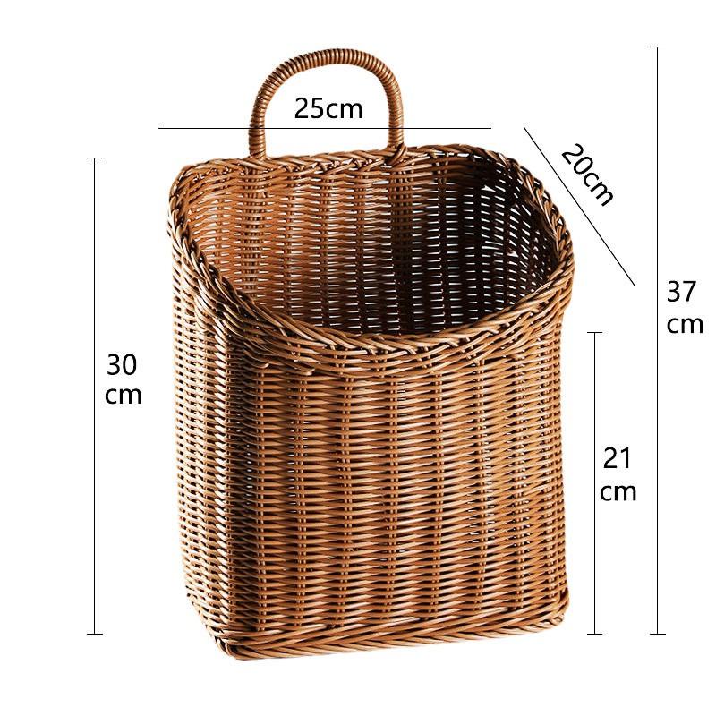 Rattan-Style Kitchen Storage Basket Wall Hanging Organizer Garlic Ginger Vegetables Utensils Small Handheld Decorative