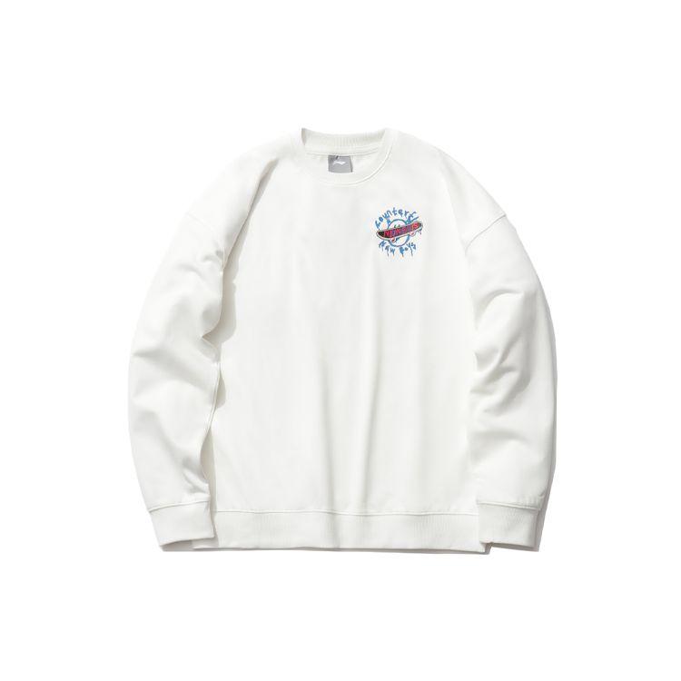 Li Ning Sports Fashion Series Pullover Loose Round Neck Sweatshirt Unisex sweatshirt White AWDR504-4