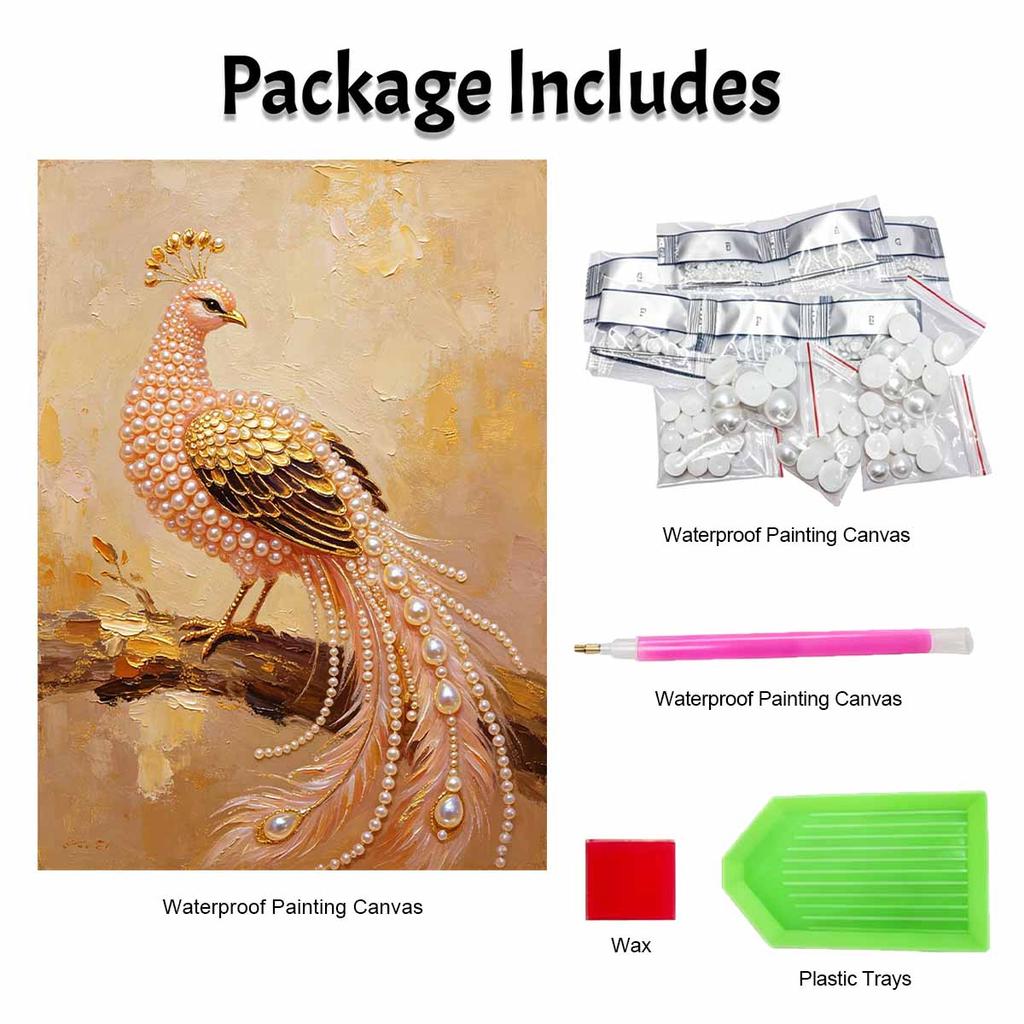 DIY Pearl Peacock 5D Rhinestone Art Kit for Adults Round Half Pearls Wall Decoration Handmade Craft Gift Frameless