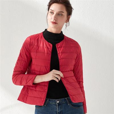 Women's Warm Inner Liner O Neck Long Sleeve Solid Color Single Breasted Causal Warm White Duck Down Jacket M-4XL