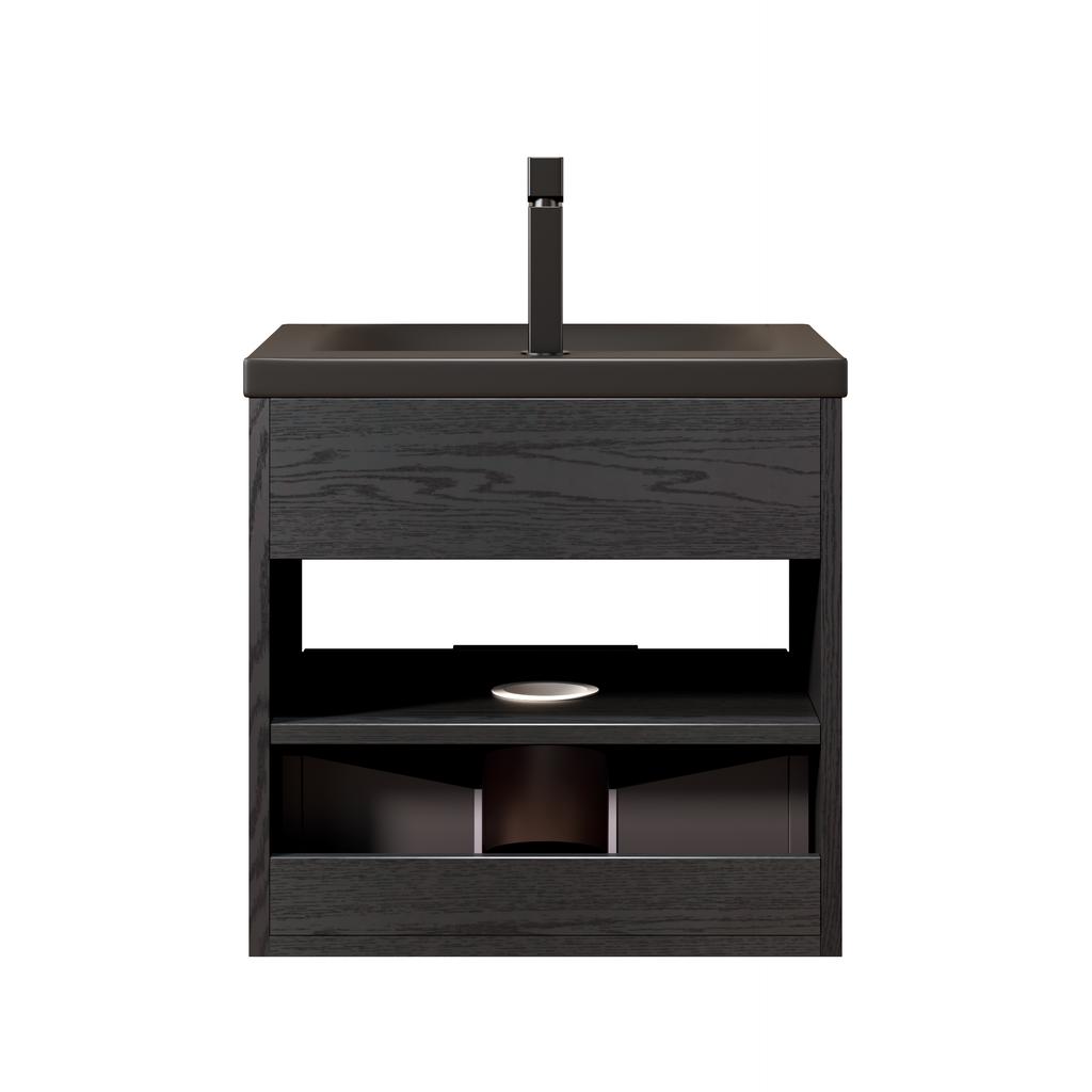 51cm Floating Bathroom Vanity with Integrated Undermount Ceramic Basin, Beveled Plywood Cabinet with Shelf and Drawer, Pre-assembled, Black Wood Grain