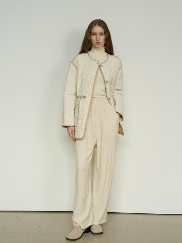 NEBELEVERYWEAR Silky Corduroy Wide Banding Pants _Ivory