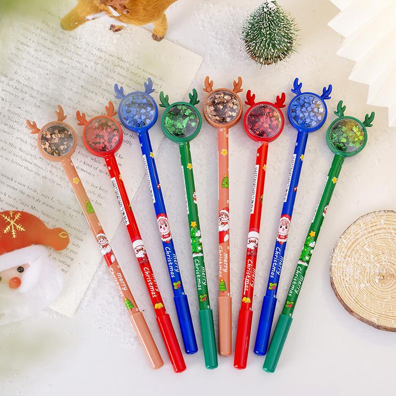 36Pcs Cartoon Christmas Elk Glitter Pens 0.5mm Black Ink Gel Pens Writing Stationery Suitable School Use,Fun Party Birthday Gifts,Back To School