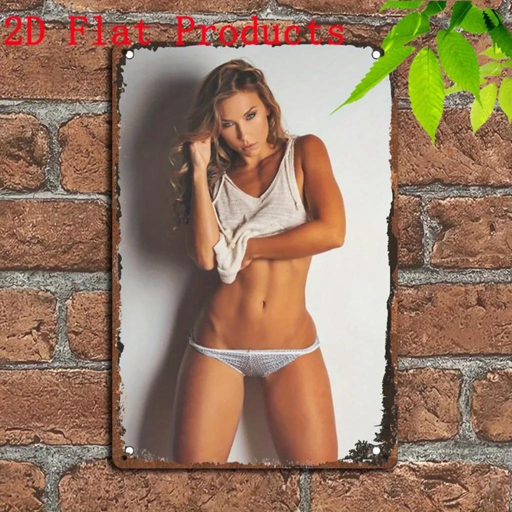 Vintage Metal Wall Art 12x8 Inch Pin-Up Girl Swimsuit Retro Home Bar Decor