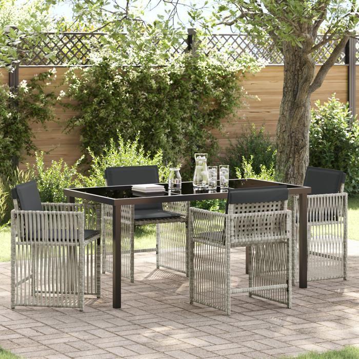 VidaXL Ensemble de Repas de Jardin 5 Pièces Avec Coussins Gris Clair Poly Rattan 3380667