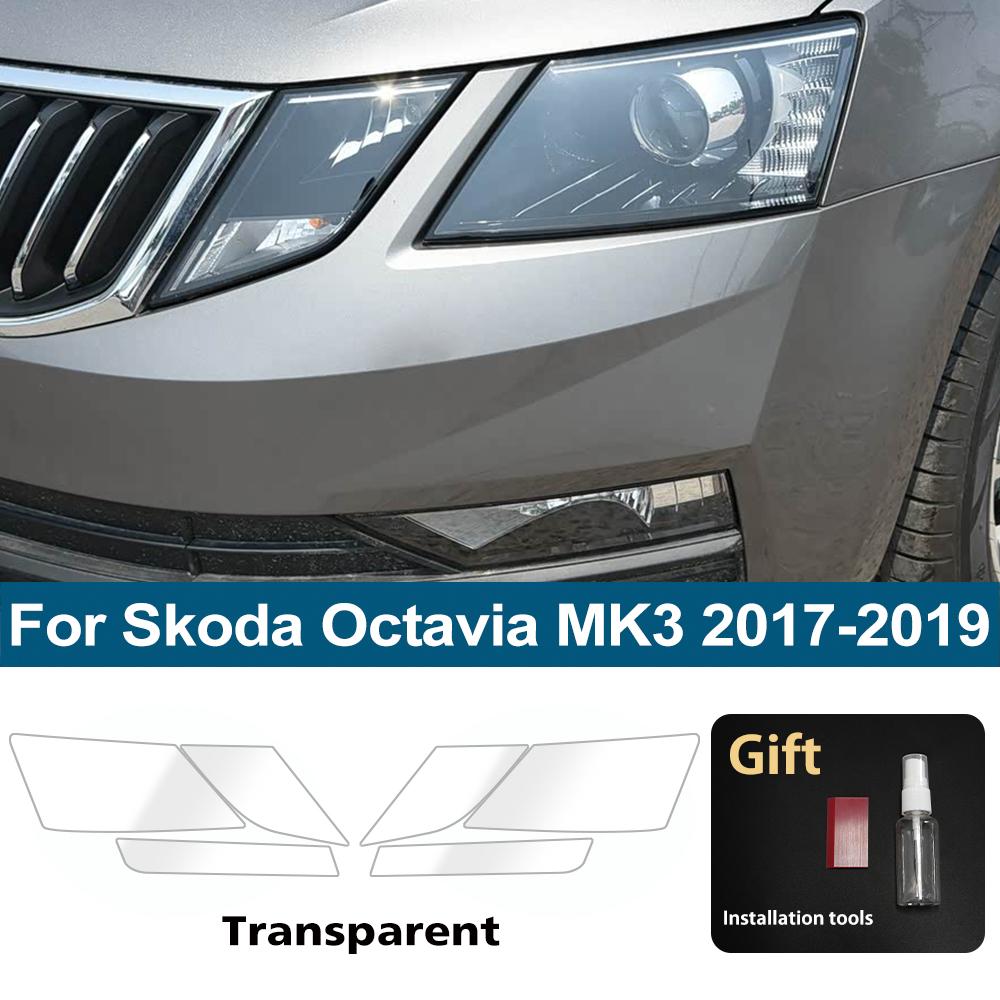 TPU PPF for Skoda Octavia MK4 MK3 2017-2026 High Gloss Smoke Black Pre Cut Car Headlight Protective Film Anti-Scratch Vinyl Wrap