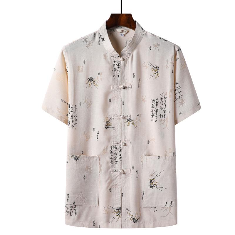 Men's Chinese-Style Summer Tang Suit: Short-Sleeve Linen Hanfu Robe for Middle-Aged and Elderly
