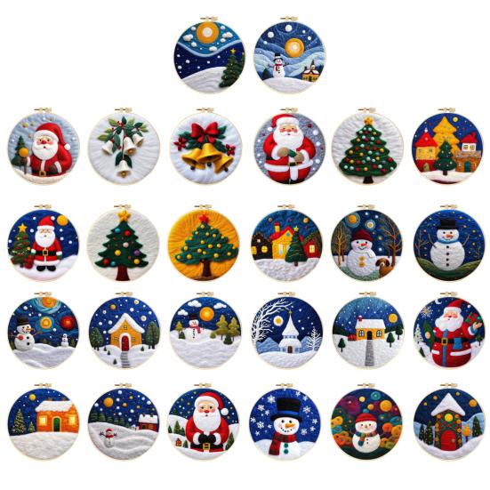 Christmas Needle Felting Kit Holiday Felt Painting Set for Beginners Starter Needle Felting DIY Craft Kit with Pad Needles Wool Decorative Frame