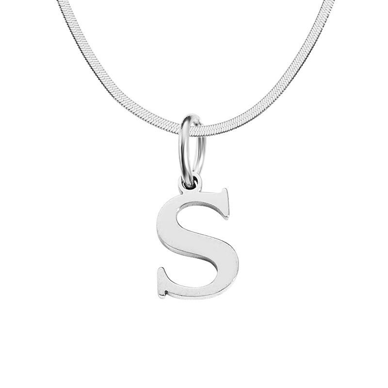 Retro Court Style Women s Snake Chain Necklace: European  American English Alphabet Pendant in Titanium Steel
