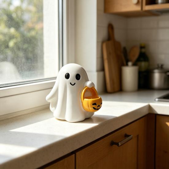 Ghost Ornaments, Halloween Resin Desktop Ornaments, Hanging Pumpkin Basket Design, Desktop Decor for Party Holiday