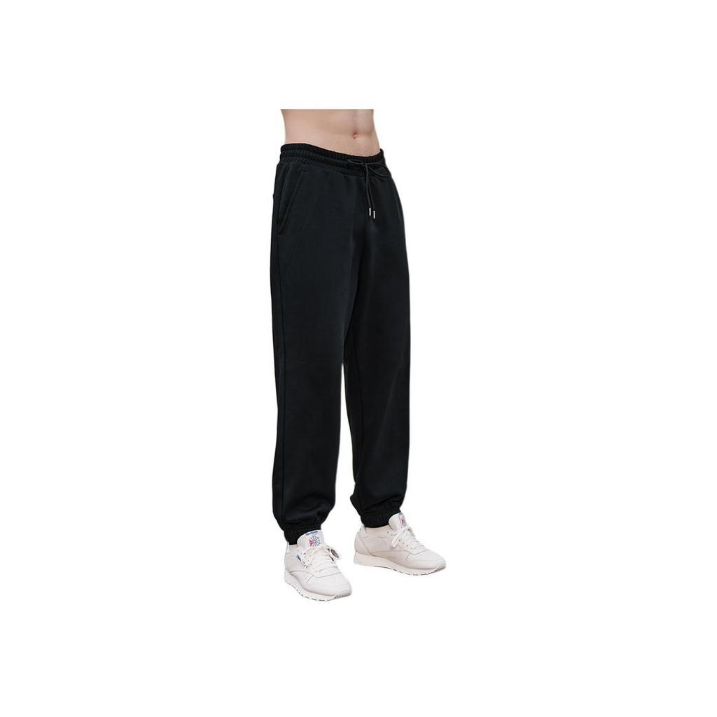 Reebok Solid Color Cuffed Fleece Knit Sports Pants Unisex bottoms Black 23RMF603UGH0