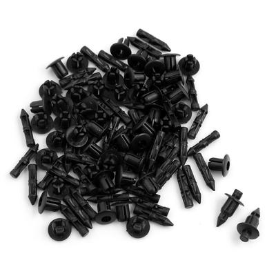 Rivet Clips, Plastic Material, Black, 0.2 Inch (6 Mm) Hole Size, Pack of 50