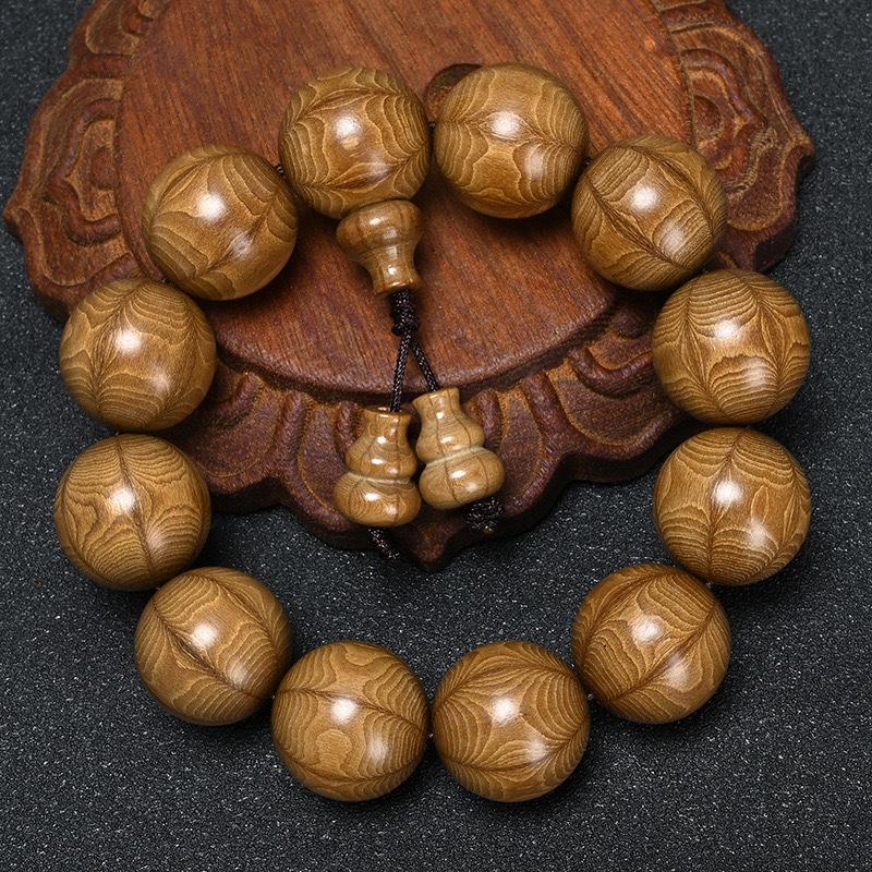 Handcrafted Six-Lobed Dragon Wood Buddhist Beads Rosary, 20mm