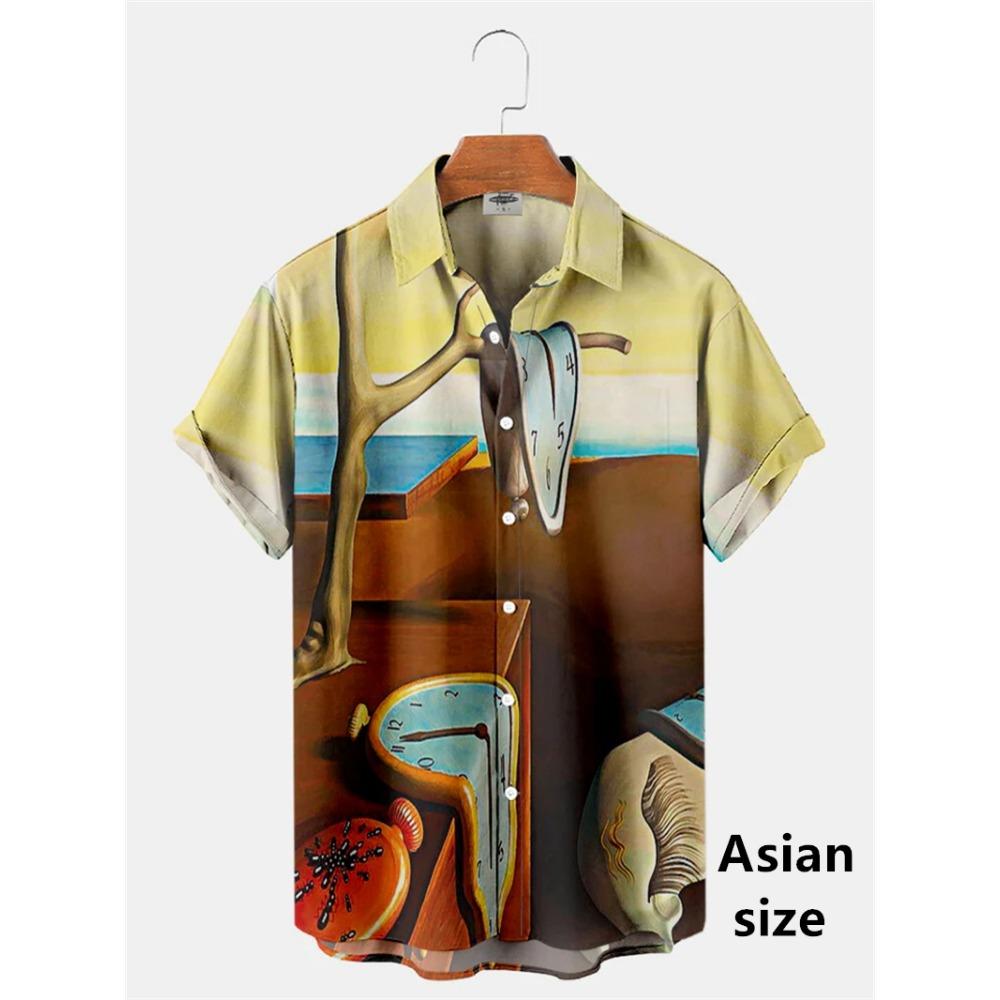 Men Shirts 3d Geometric Art Colorful Abstract Oil Painting Printed Men's Short Sleeve Shirts Fashion Unisex Hawaiian Button Top