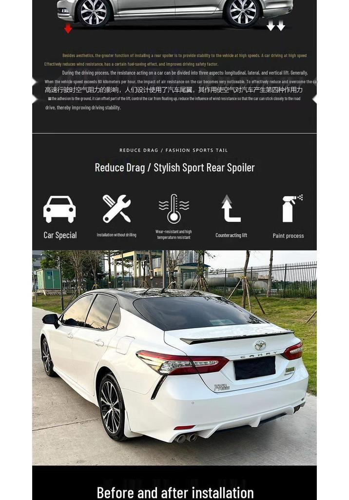 Rear Spoiler for 2018-2022 Toyota Camry - No-Drill Exterior Tail Modification