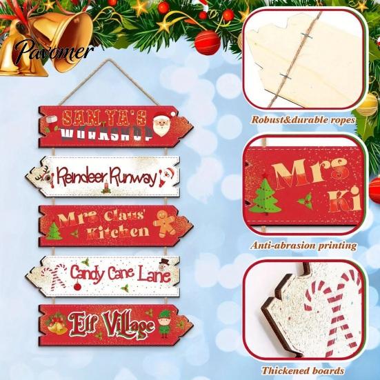 Rustic Christmas Hanging Ornaments Wooden Pendant for Holiday Home Door, Decorative Reusable Xmas Party Supplies Sign Ornament with Hemp Rope