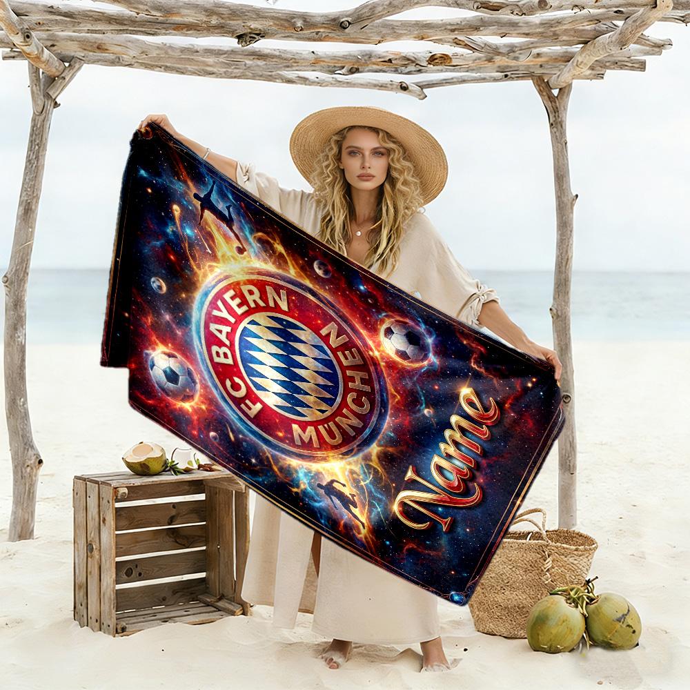 Galactic Bayern Munich Crest Customize Text Beach Towel High Absorbency & Quick-Dry Perfect for Traveling Yoga Camping and Swimming