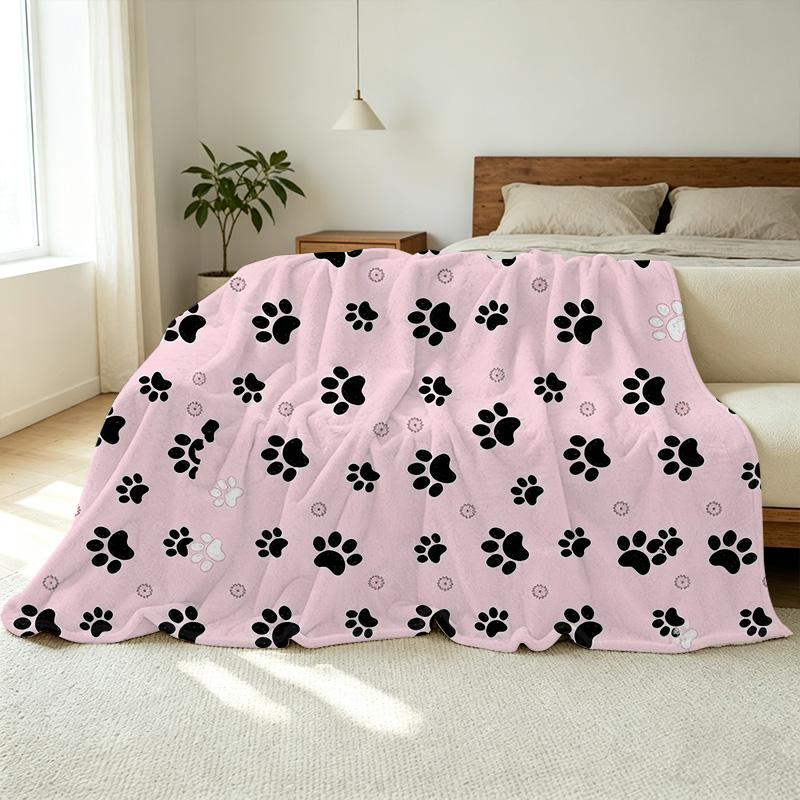 Plush Flannel Throw Blanket for Bedroom - Cute Paw Print, Soft Fuzzy, No Shedding, Cozy Warm Home Decor, Perfect for Halloween & Christmas
