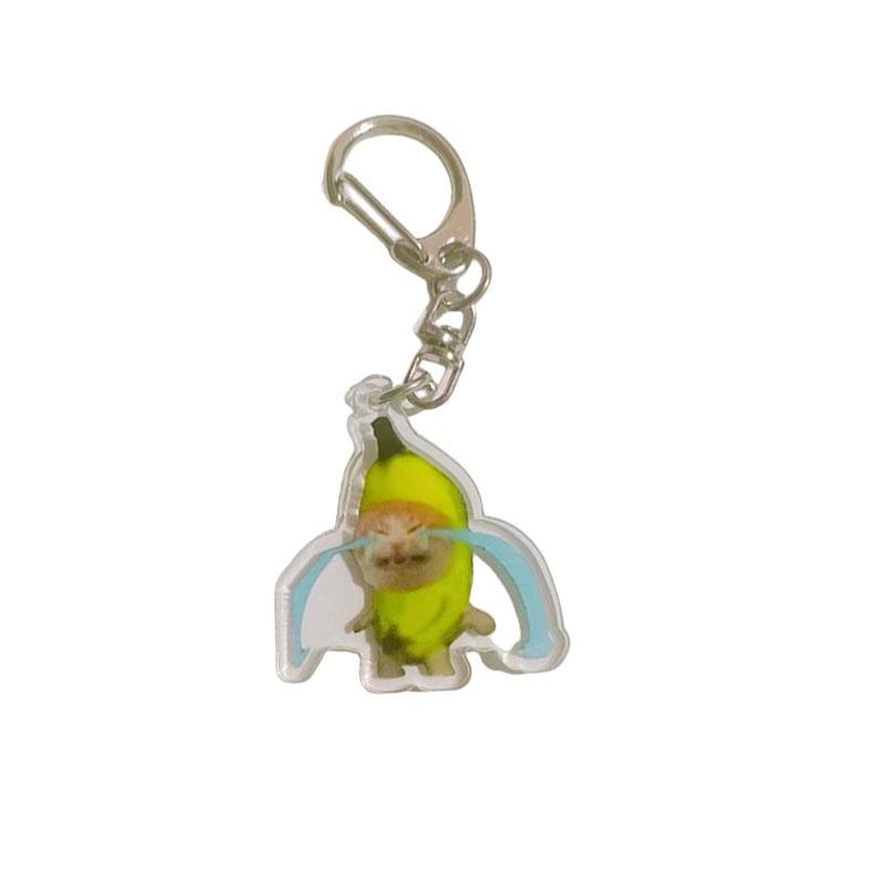 Crying Banana Cartoon Cat Keychain Acrylic Bag Charm Pendant Mascot Decoration