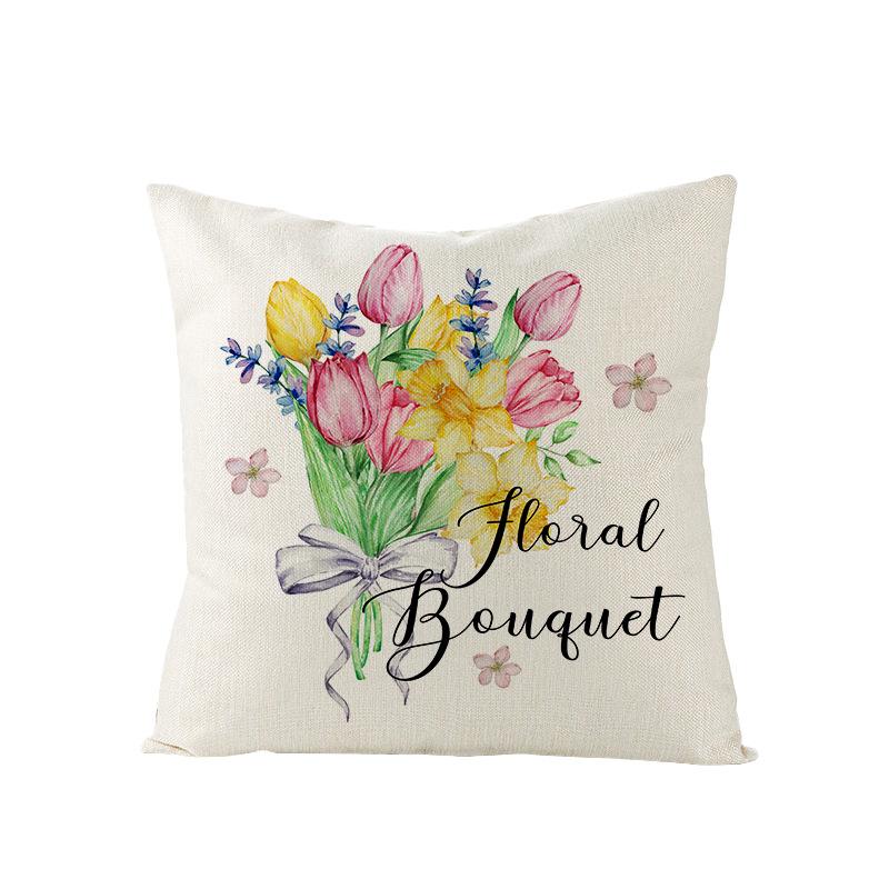 Flower Truck Pillowcase Nordic Linen Printed Sofa Pillowcase Living Room Bedroom Bedside Cushion Cover