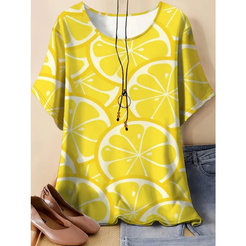 Fashion Women's Crew Neck Short Sleeve 3D Casual Color Printing Casual Short Sleeve Crew Neck T-Shirt
