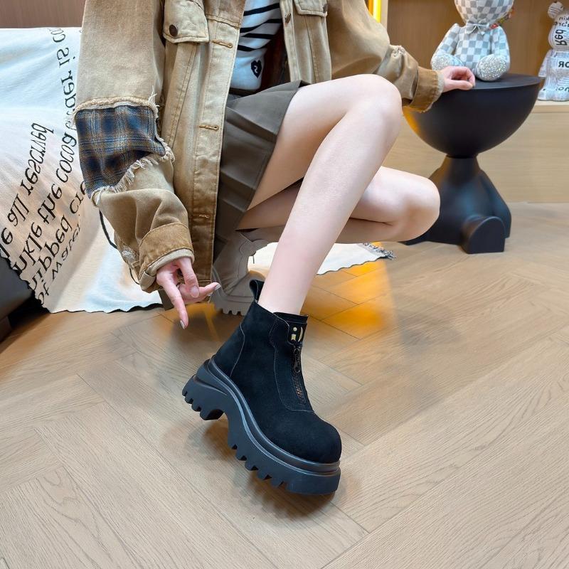 Autumn new matte leather lace-up Martin boots women's platform short boots big head locomotive single boots