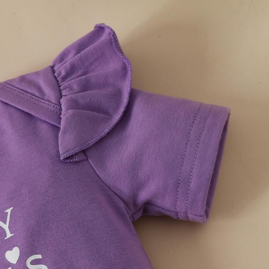 Baby Girl Summer Romper & Shorts Set - "Letter" Top with Belted Flower Pants