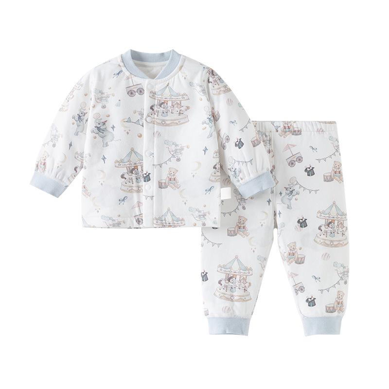 Quilted Baby Two-Piece Homewear Set - Front-Opening Thin Cotton for Autumn/Winter