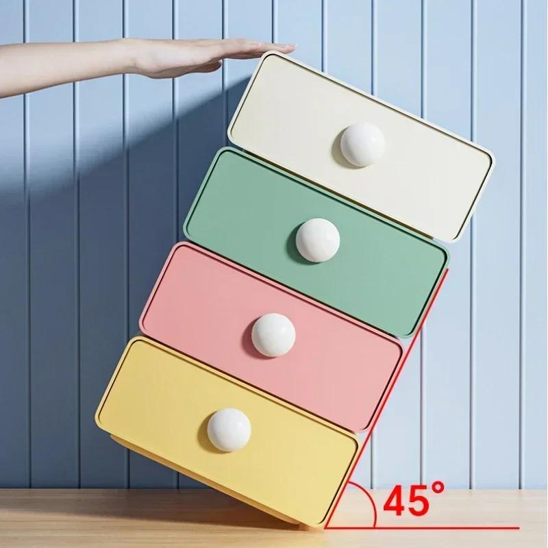 Tabletop Organizer Boxes Solid Color Drawer Storage Boxes Stackable Plastic Drawer Box Cosmetics Container Case Household Bins