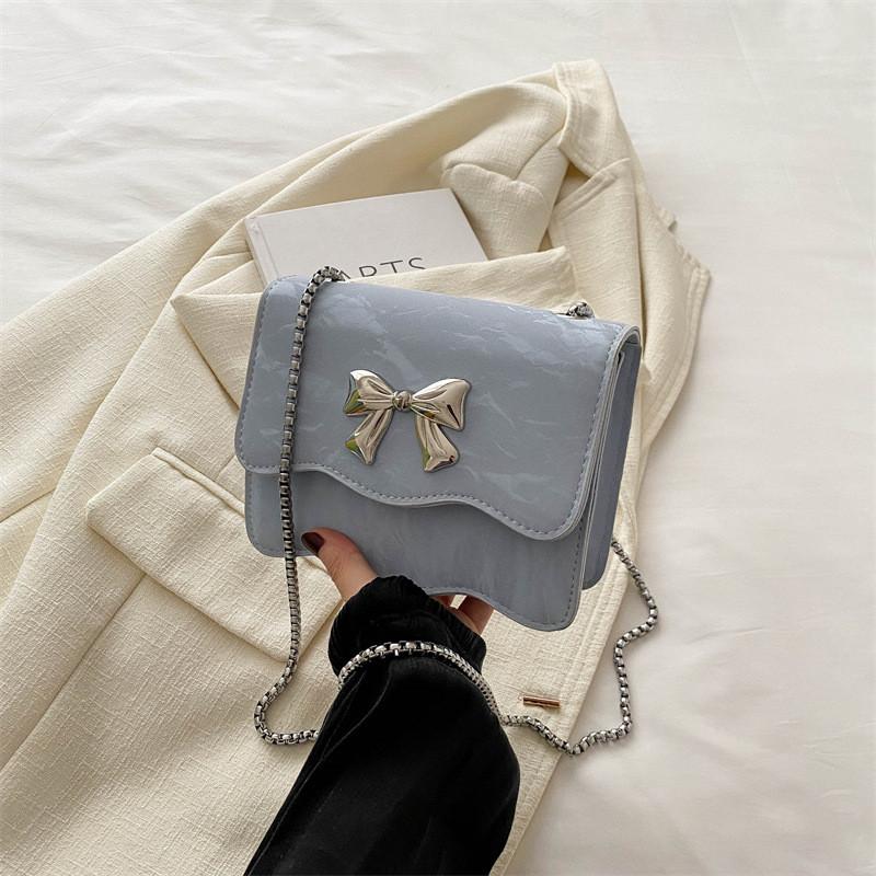 Trendy Black Blue Pink White Pu Small Square Handbag With Chic Chain Strap Design