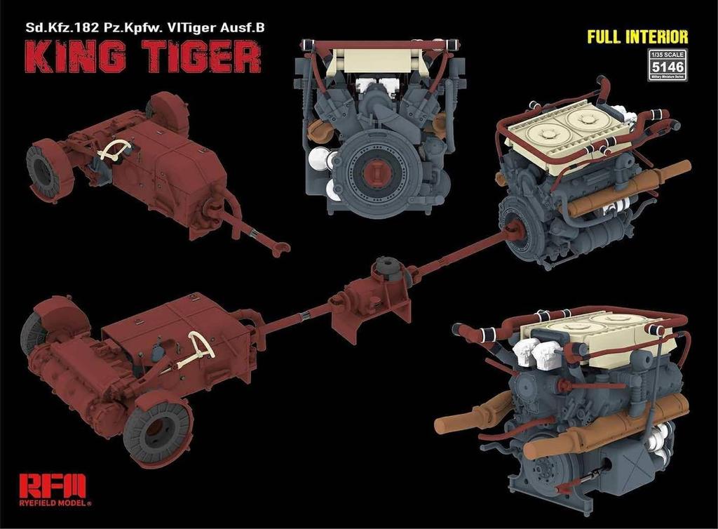 Ryefield Models King Tiger with Full Interior Plastic Model Kit RFM5146 1/35 Sd.Kfz.182 (Tank)