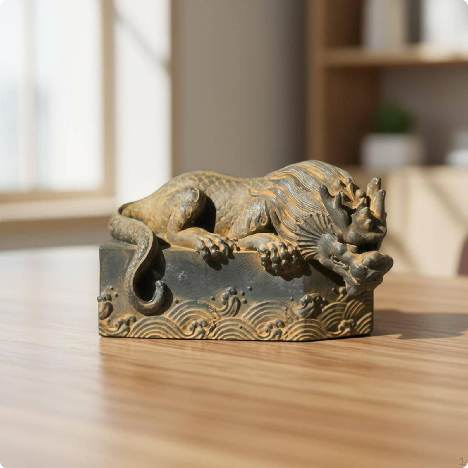 Tabletop Decorative Figurine Carved Mythical Creature Textured Surface Chinese Ornament for Natural Rust Style 1
