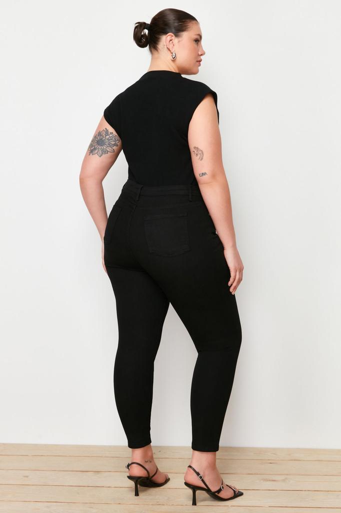 Women's Style Plus Size Black Non-Fading High Waist Flexible Skinny Jeans
