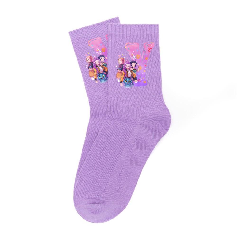Kpop Demon Hunters Cute Cartoon Print Girls Socks Cotton Soft Warm Autumn Winter Student Outdoor Sports Children's Birthday Gift
