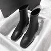 Cowhide~ Xiaoxiangfeng Skinny French Short Boots Women's Square Head Thick Heel Middle Heel Temperament Boots Niche Design British Style