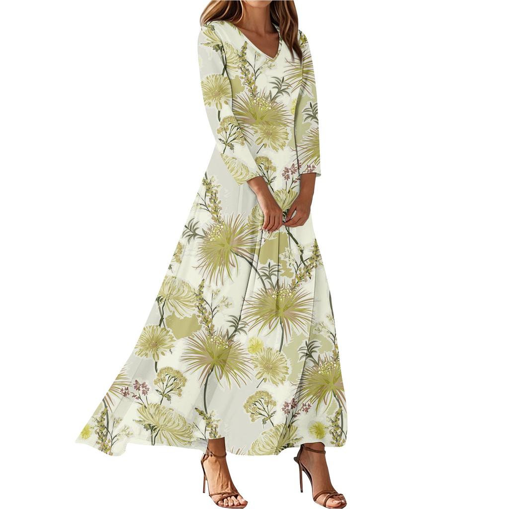 Dresses For Womens Vintage Tunic Waisted Midi Dress Summer Casual 3/4 Sleeve Dress