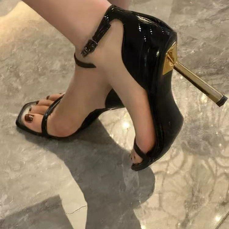 2025 summer new square head high heels stiletto sexy high heels one-word sandals women's summer versatile
