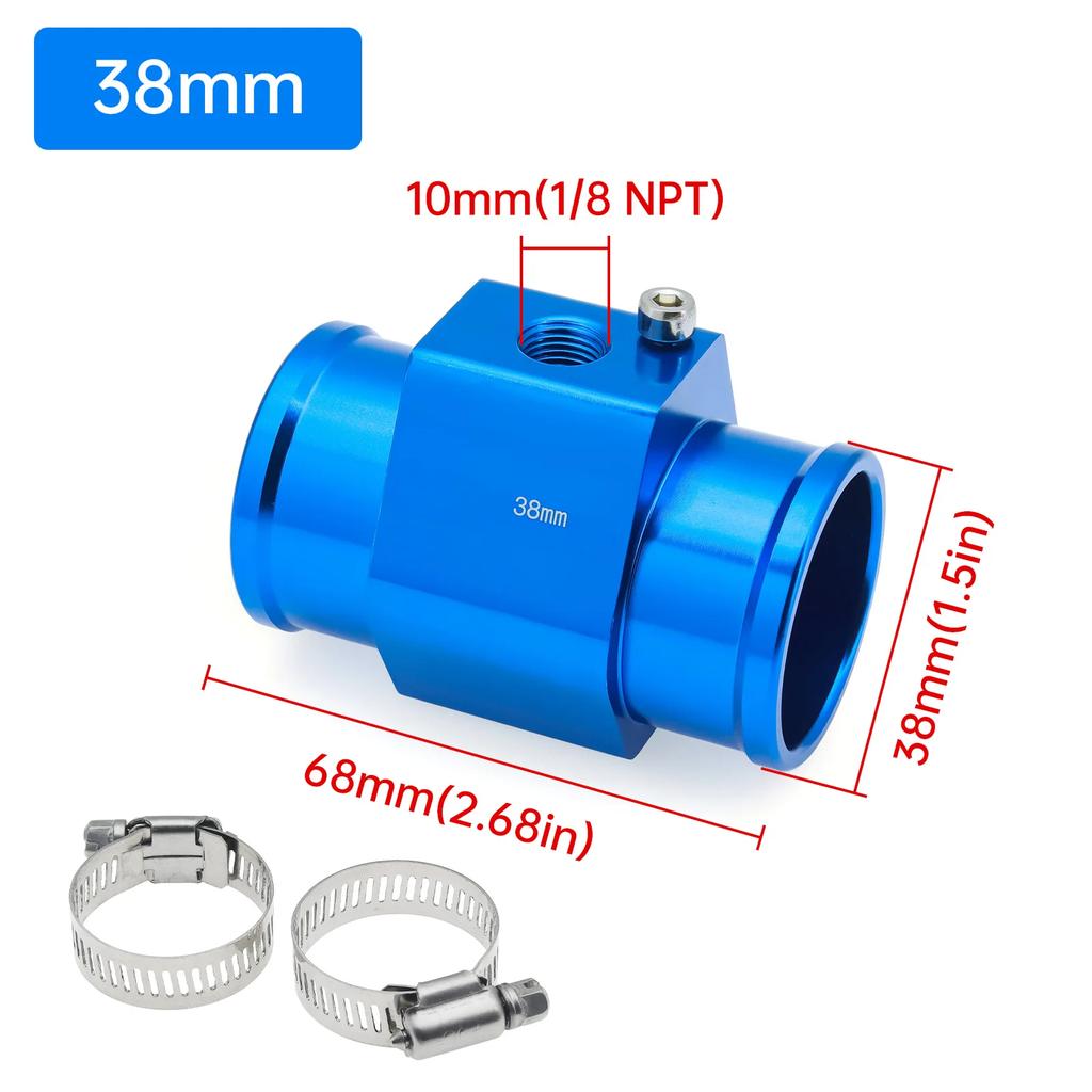 Water Temperature Sensor Adapter Pipe 28mm / 30mm / 32mm / 34mm / 36mm / 38mm / 40mm Gauge Radiator Hose Adapter Blue / Black
