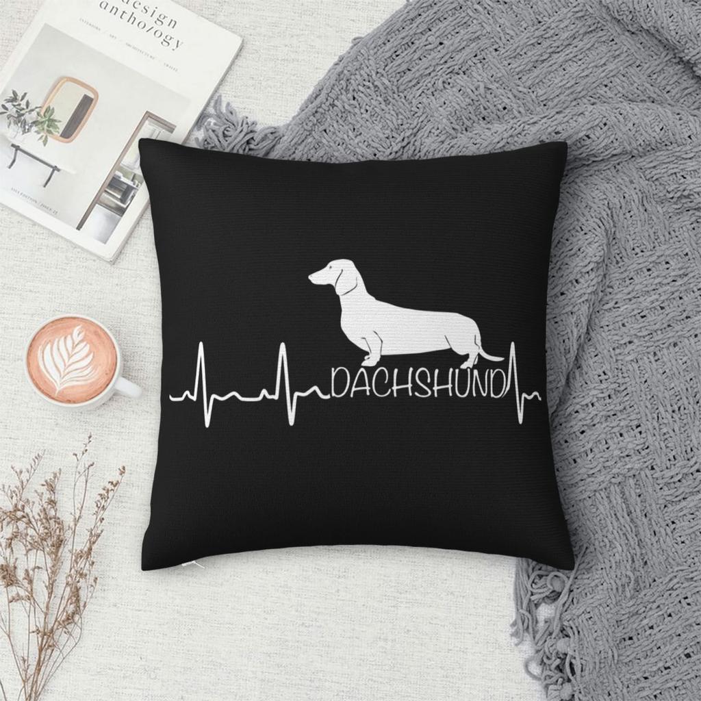 Heartbeat Dachshund For Dog Lover Pillowcase Polyester Cushion Cover Decorative Throw Pillow Case Cover Car Zippered 18'