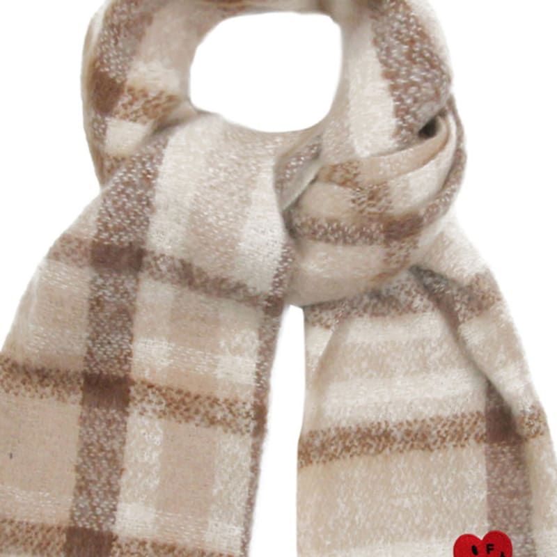 GRAVER [BAG&ACC] Heart Smile Embroidered Bold Check Muffler_Beige